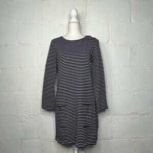 STS Sail to Sable Striped T-Shirt Dress Patch Pockets Women’s White Navy Small